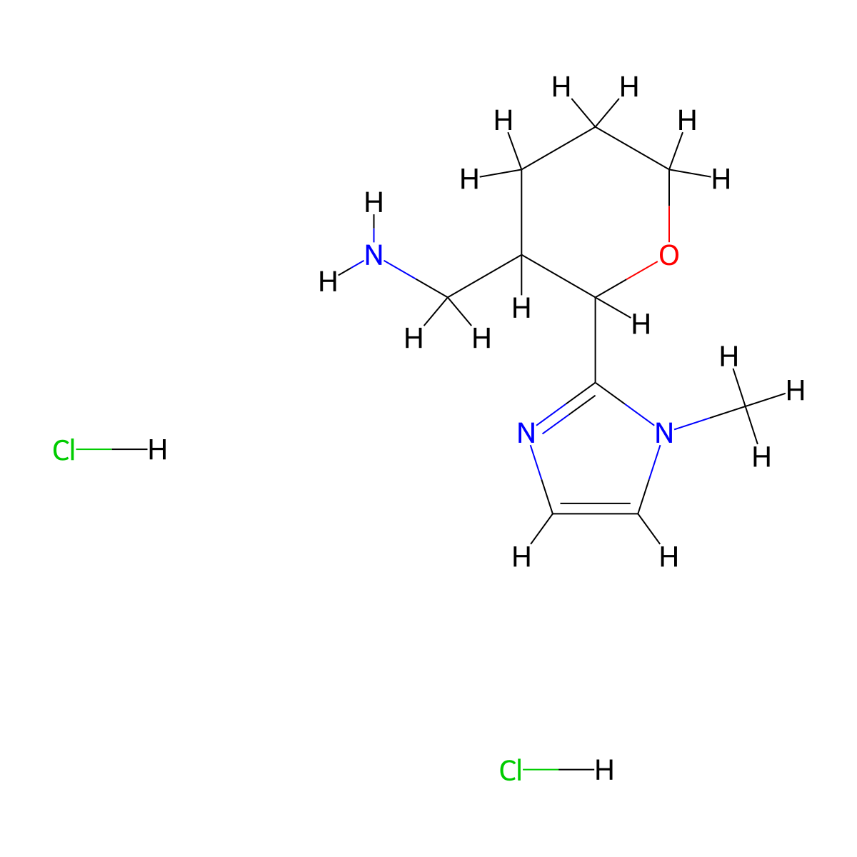 [2-(1-methyl-1H-imidazol-2-yl)oxan-3-yl]methanamine dihydrochloride molecular structure, CAS 2137727-44-5