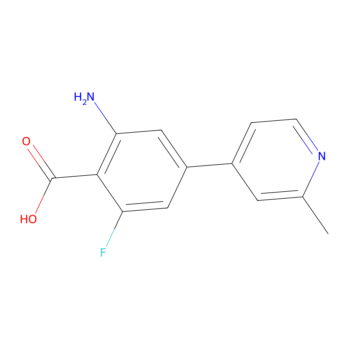 2-Amino-6-fluoro-4-(2-methylpyridin-4-yl)benzoic acid molecular structure, CAS 2137727-54-7