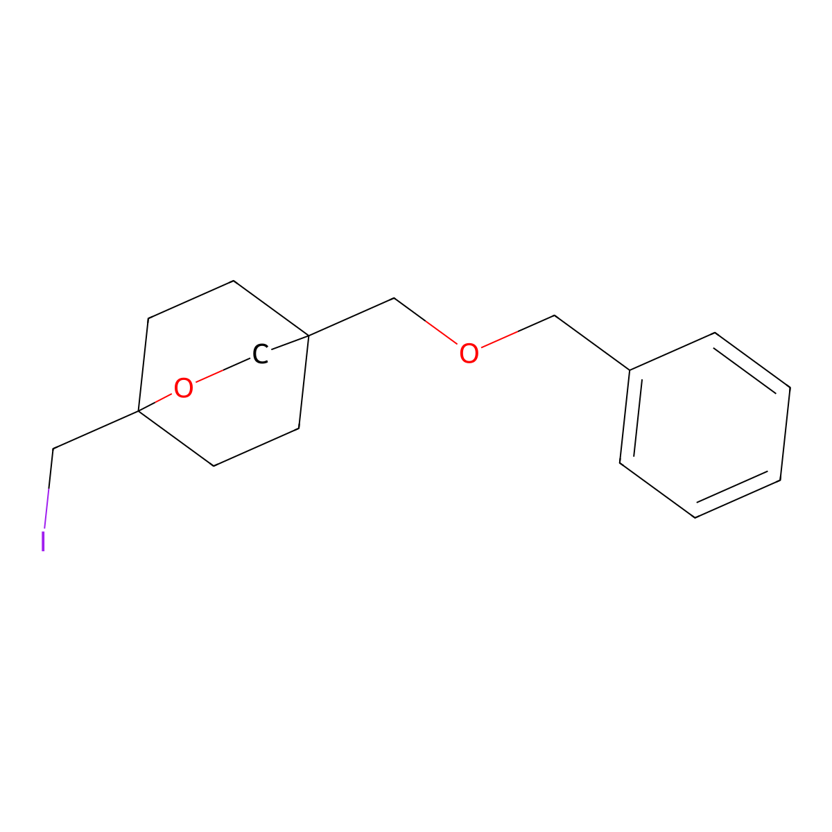 4-((Benzyloxy)methyl)-1-(iodomethyl)-2-oxabicyclo(2.2.2)octane molecular structure, CAS 2137728-08-4