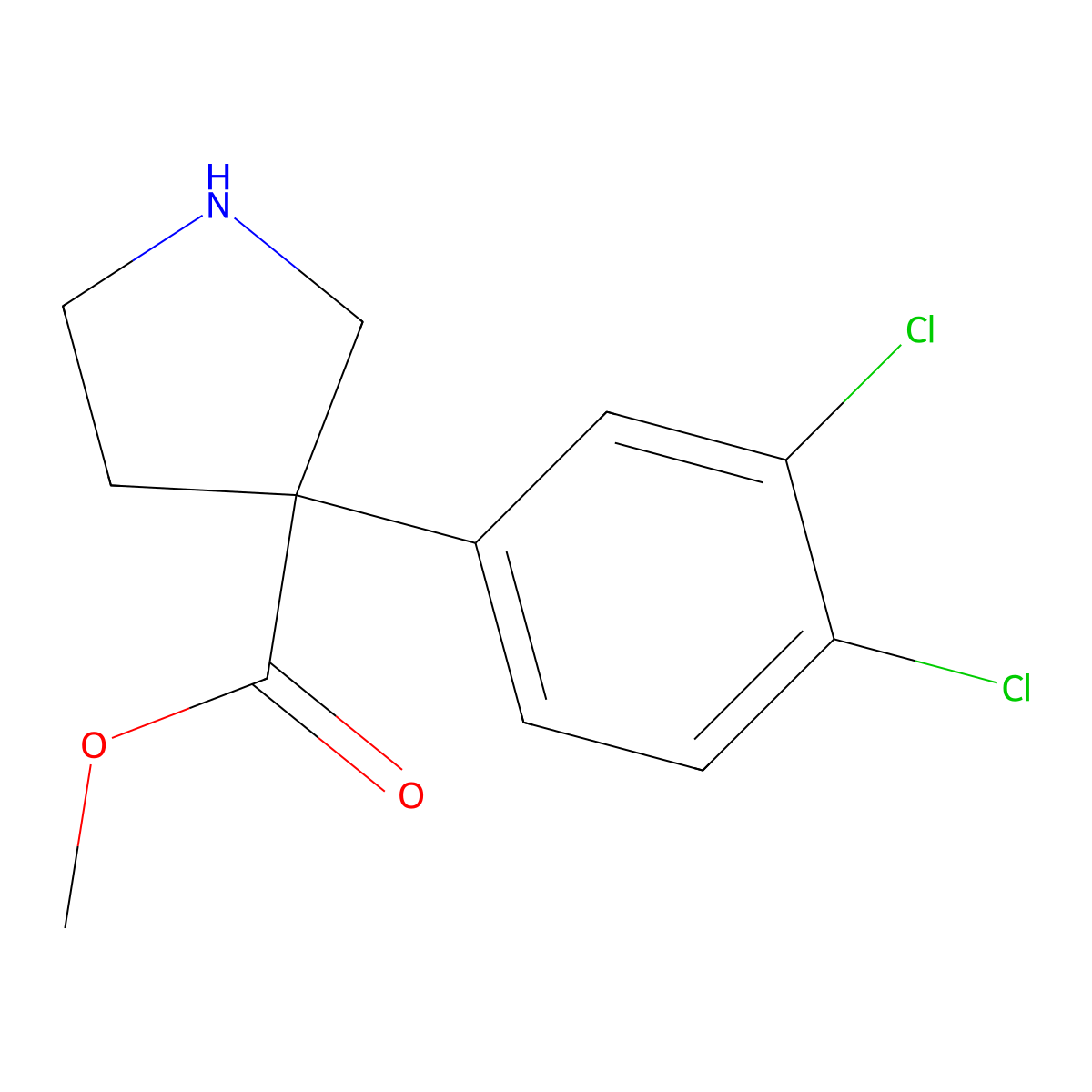 Methyl 3-(3,4-dichlorophenyl)pyrrolidine-3-carboxylate molecular structure, CAS 2137729-13-4