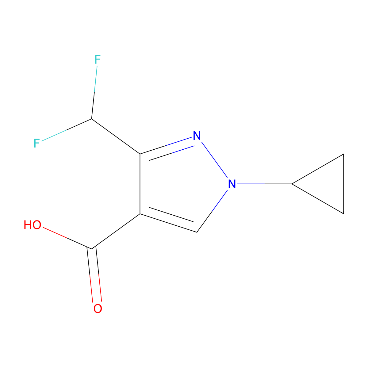 1-cyclopropyl-3-(difluoromethyl)-1H-pyrazole-4-carboxylic acid molecular structure, CAS 2137729-16-7
