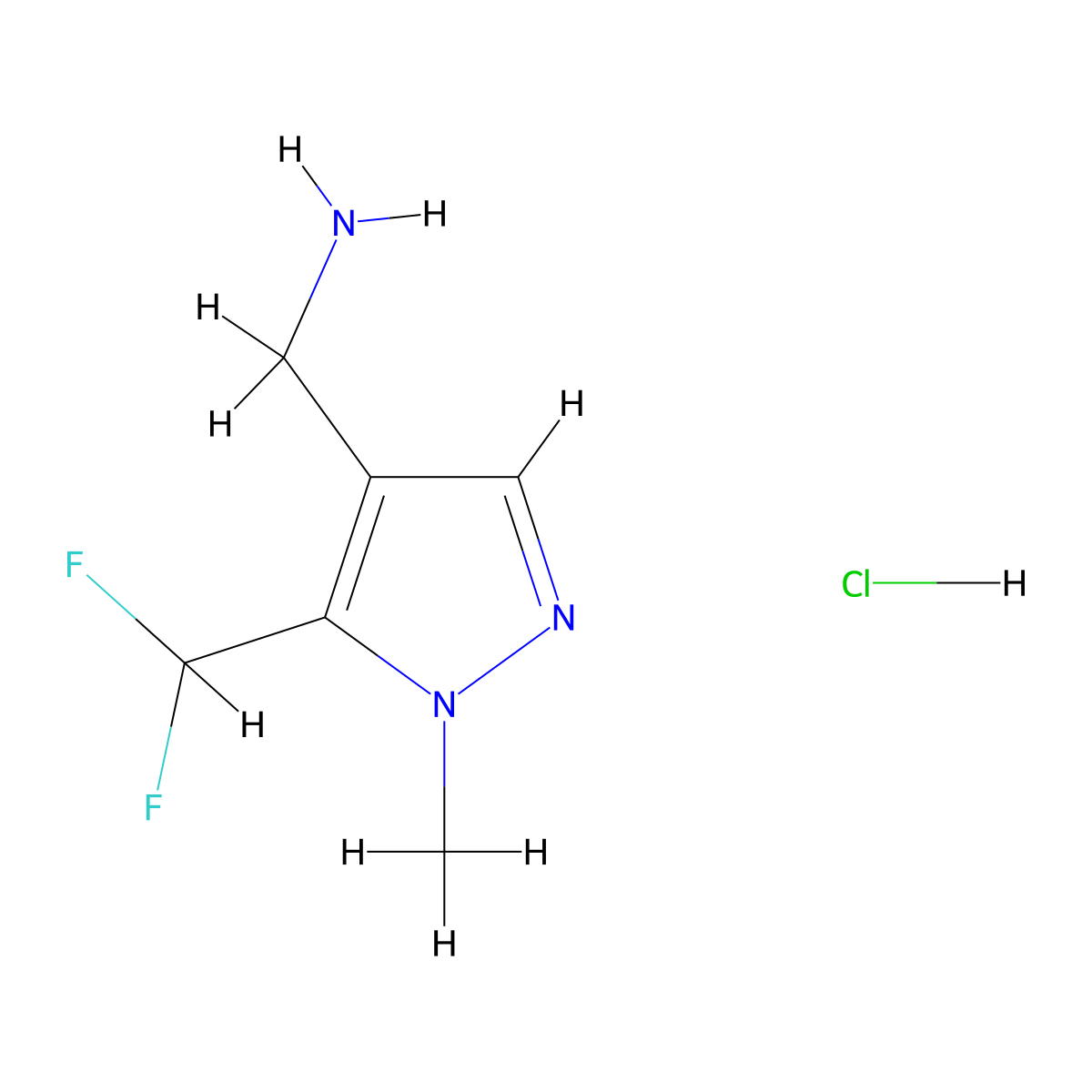 [5-(difluoromethyl)-1-methyl-1H-pyrazol-4-yl]methanamine hydrochloride molecular structure, CAS 2137730-96-0