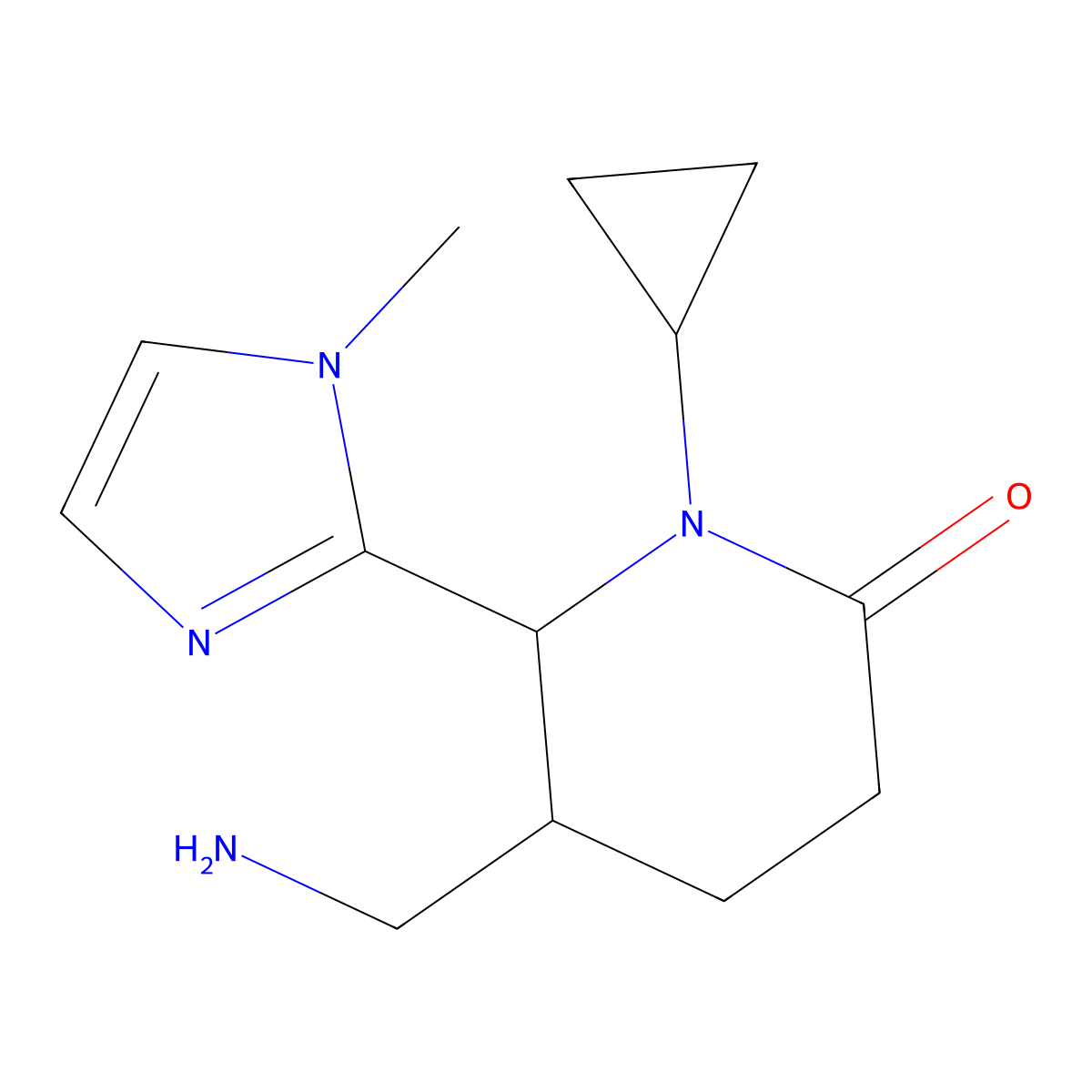 5-(aminomethyl)-1-cyclopropyl-6-(1-methyl-1H-imidazol-2-yl)piperidin-2-one molecular structure, CAS 2137731-12-3