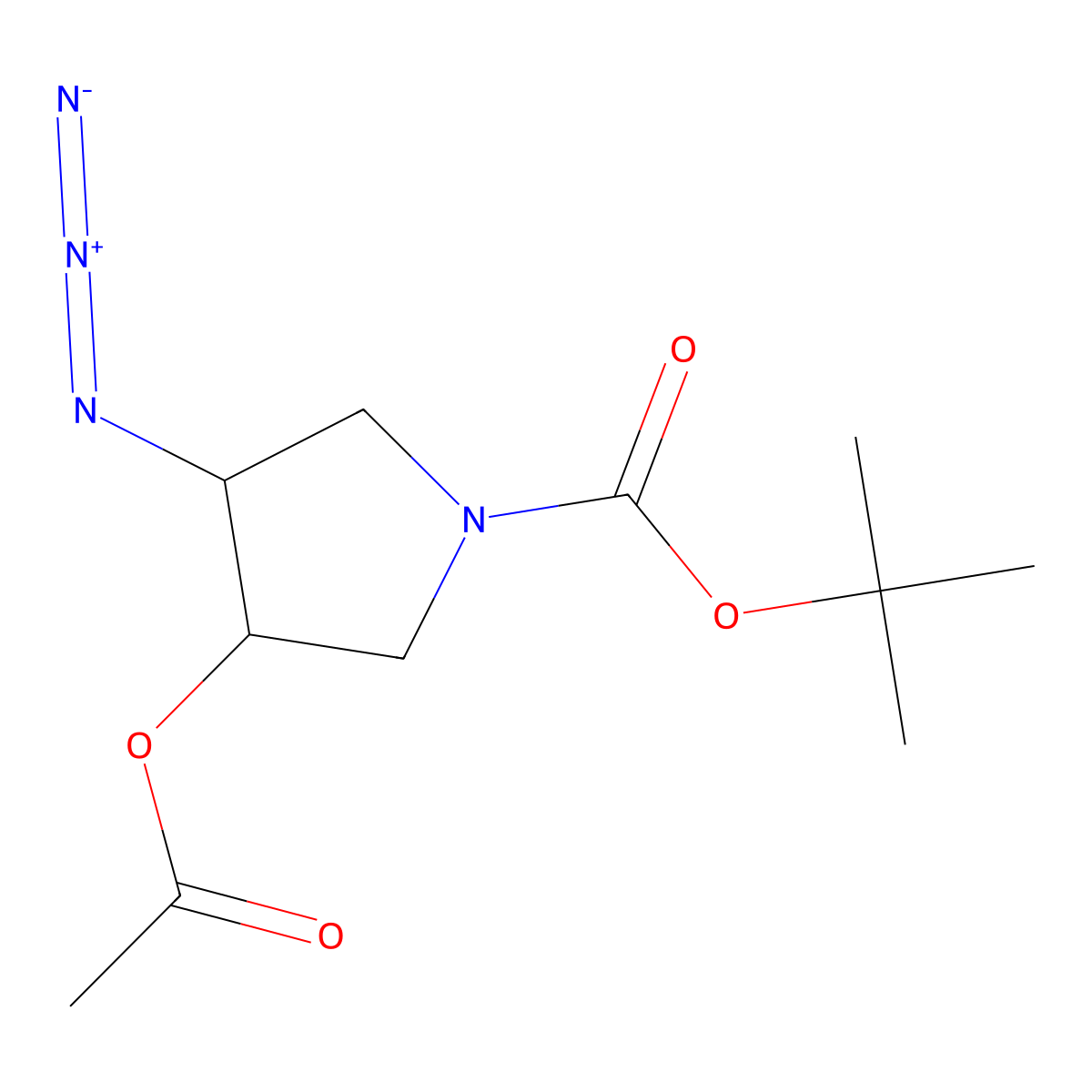 Tert-butyl 3-(acetyloxy)-4-azidopyrrolidine-1-carboxylate molecular structure, CAS 2137731-75-8