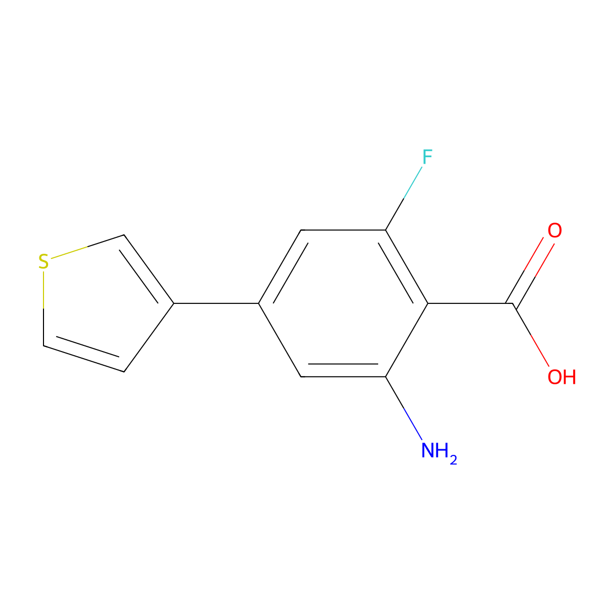 2-Amino-6-fluoro-4-(thiophen-3-yl)benzoic acid molecular structure, CAS 2137733-11-8