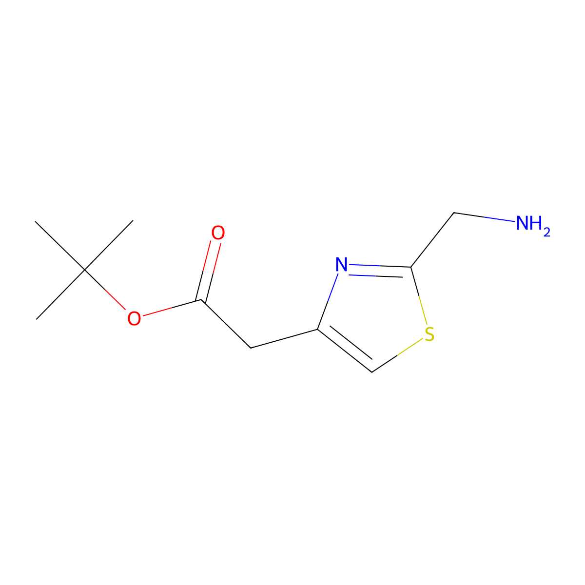 Tert-butyl 2-[2-(aminomethyl)-1,3-thiazol-4-yl]acetate molecular structure, CAS 2137734-00-8