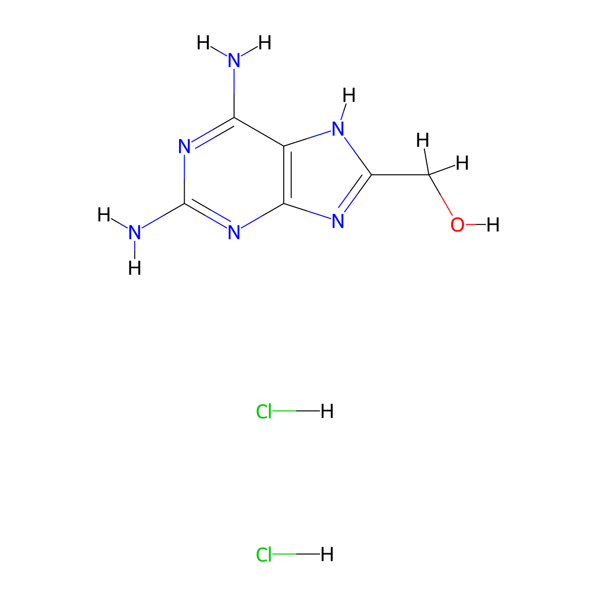 (2,6-diamino-9H-purin-8-yl)methanol dihydrochloride molecular structure, CAS 2137735-76-1