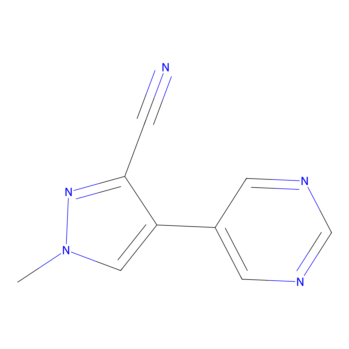 1-methyl-4-(pyrimidin-5-yl)-1H-pyrazole-3-carbonitrile molecular structure, CAS 2137736-74-2