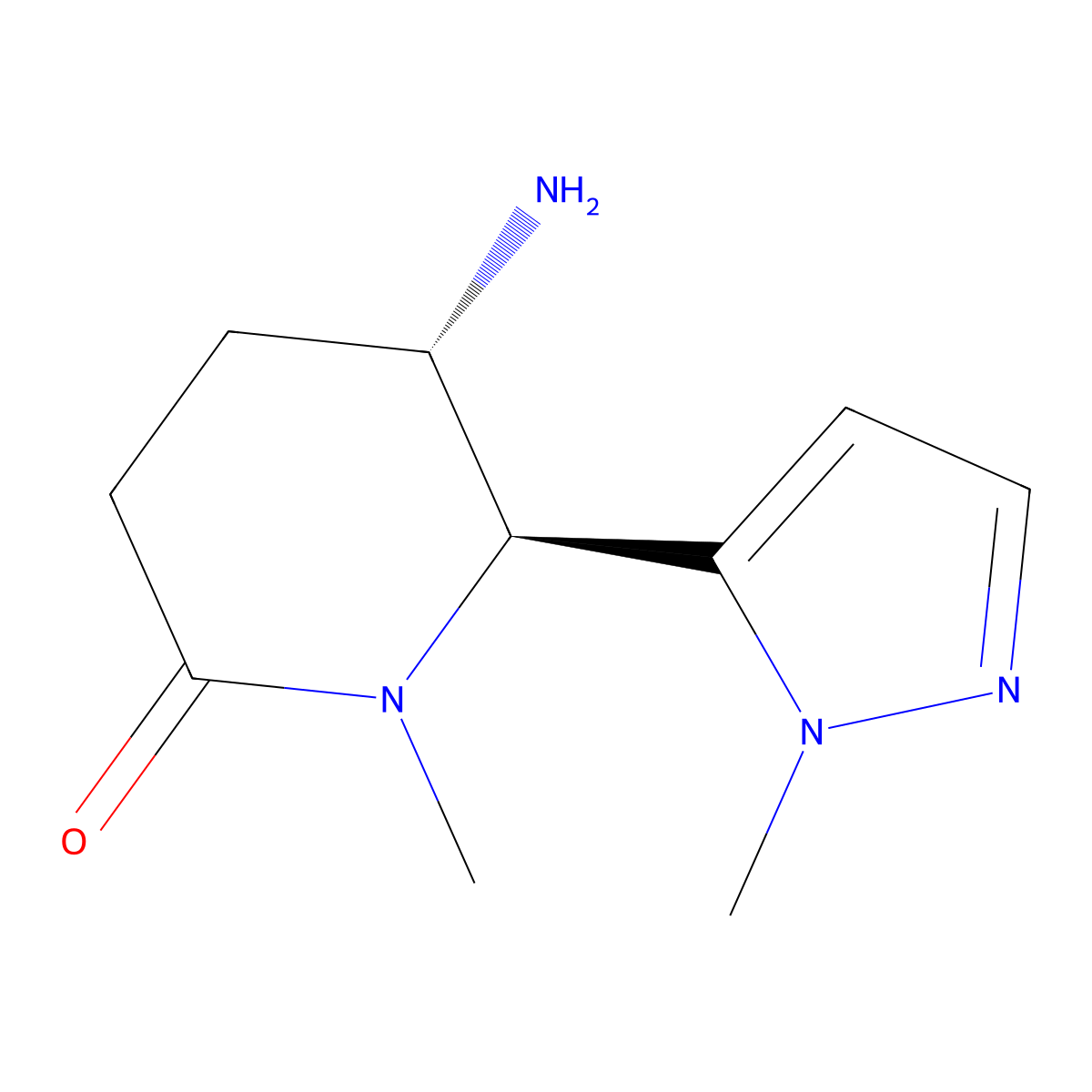 Rac-(5R,6R)-5-amino-1-methyl-6-(1-methyl-1H-pyrazol-5-yl)piperidin-2-one molecular structure, CAS 2137739-09-2