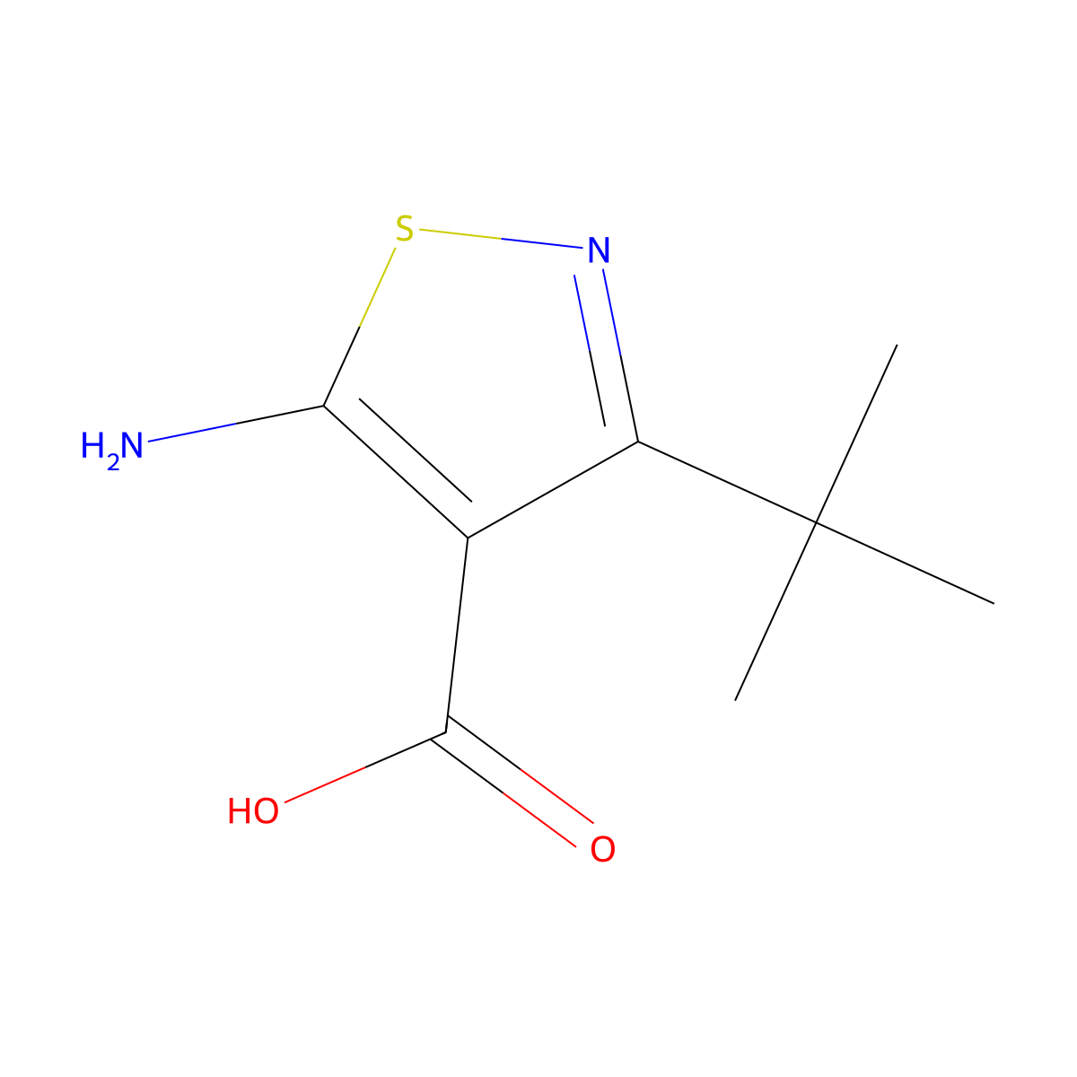 5-Amino-3-tert-butyl-1,2-thiazole-4-carboxylic acid molecular structure, CAS 2137740-05-5