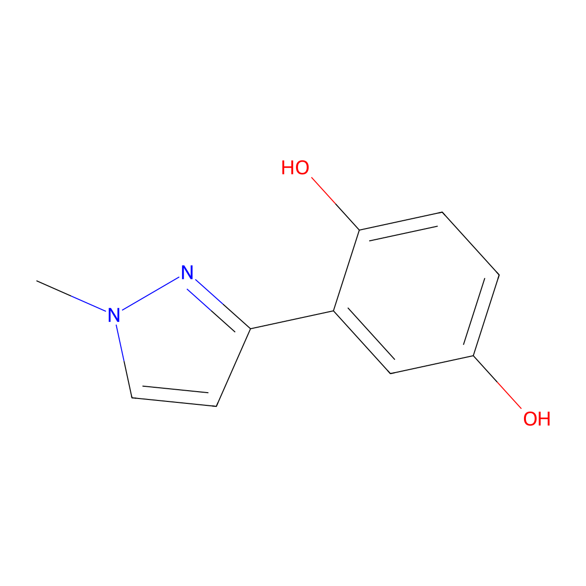2-(1-methyl-1H-pyrazol-3-yl)benzene-1,4-diol molecular structure, CAS 2137740-67-9