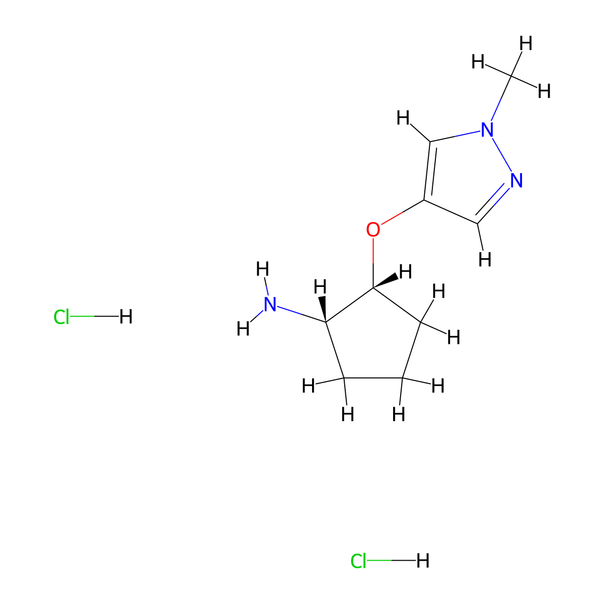 (1S,2R)-2-(1-Methylpyrazol-4-yl)oxycyclopentan-1-amine;dihydrochloride molecular structure, CAS 2137741-70-7