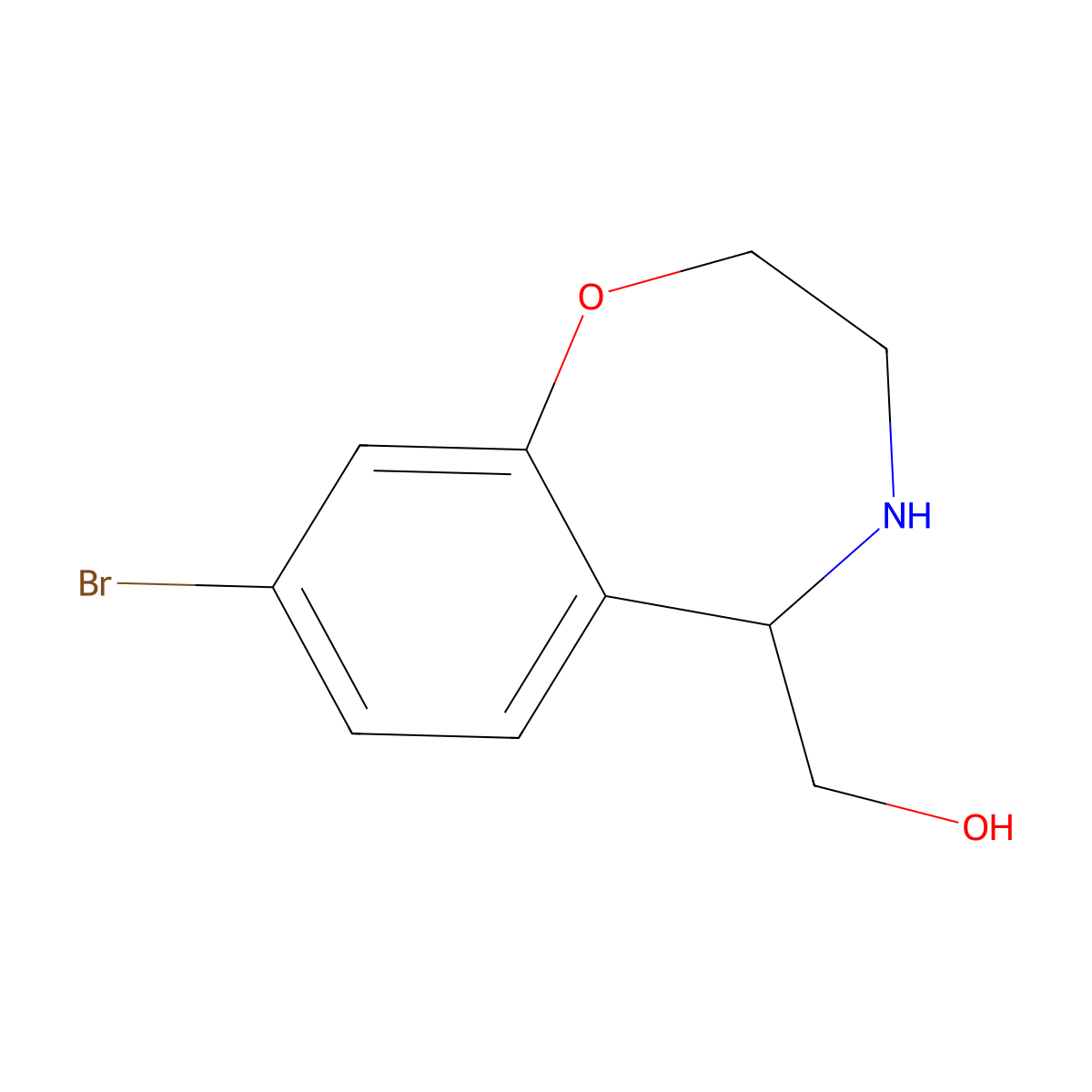 (8-Bromo-2,3,4,5-tetrahydro-1,4-benzoxazepin-5-yl)methanol molecular structure, CAS 2137742-95-9