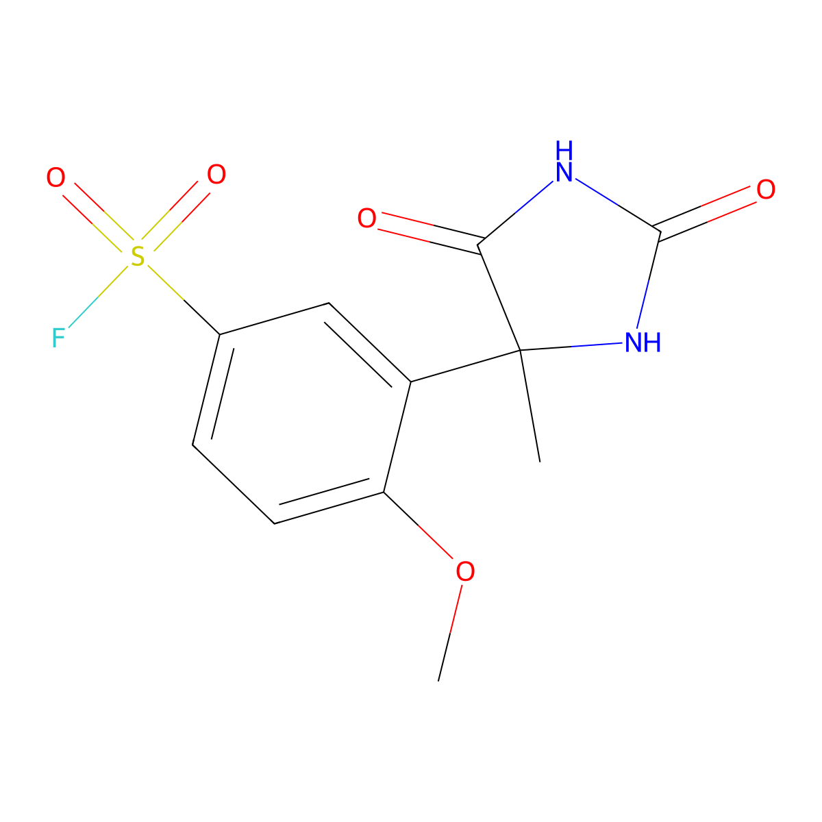 4-Methoxy-3-(4-methyl-2,5-dioxoimidazolidin-4-yl)benzene-1-sulfonyl fluoride molecular structure, CAS 2137744-22-8