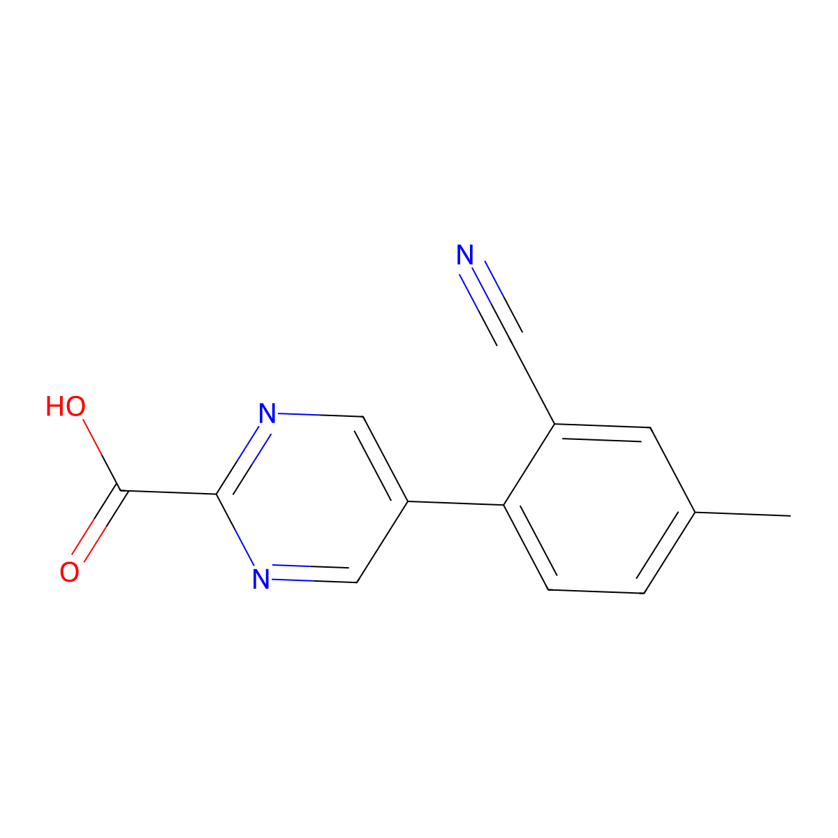 5-(2-Cyano-4-methylphenyl)pyrimidine-2-carboxylic acid molecular structure, CAS 2137745-12-9