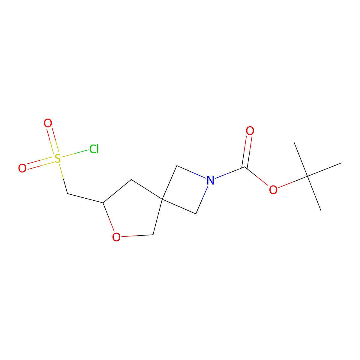 Tert-butyl 7-((chlorosulfonyl)methyl)-6-oxa-2-azaspiro(3.4)octane-2-carboxylate molecular structure, CAS 2137746-17-7