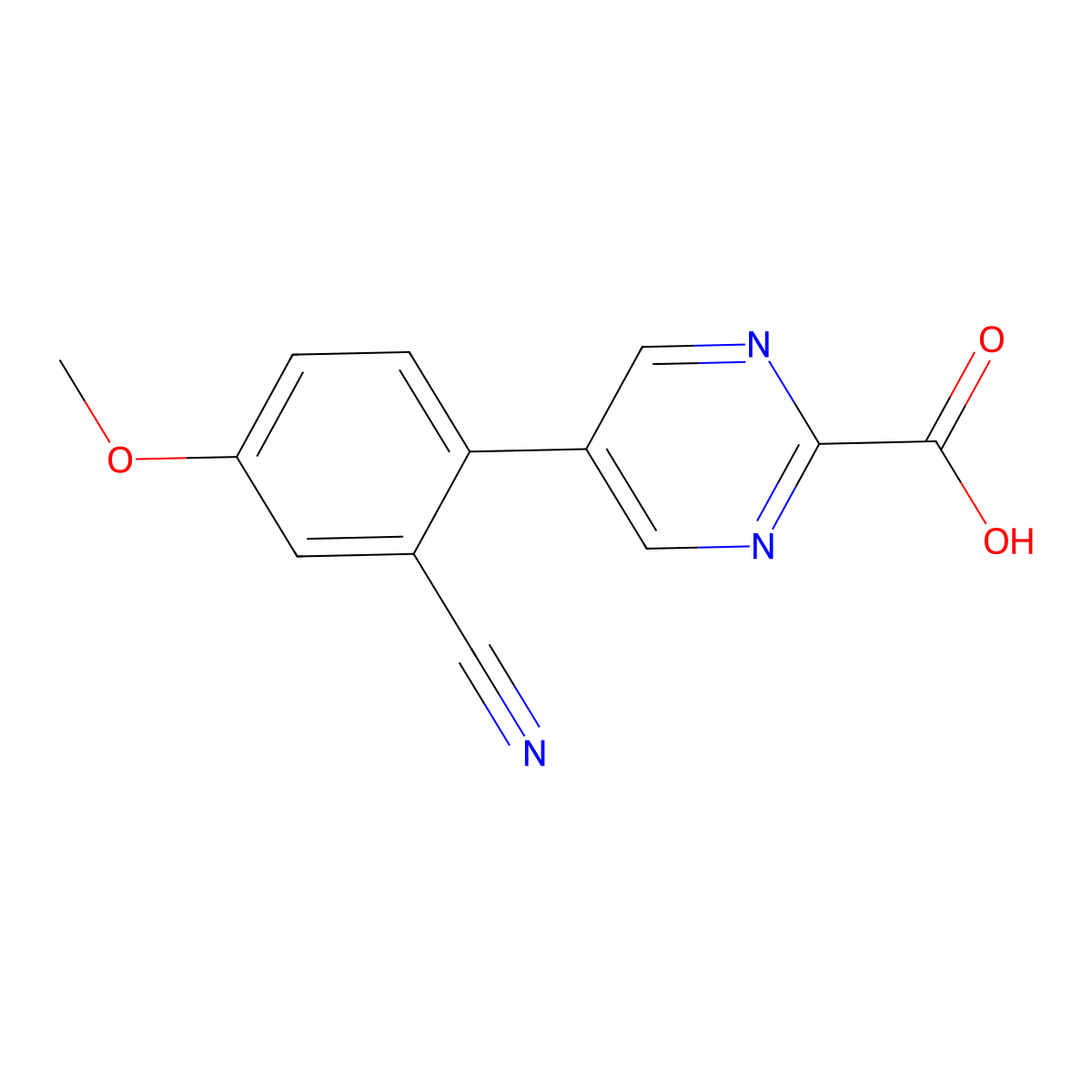 5-(2-Cyano-4-methoxyphenyl)pyrimidine-2-carboxylic acid molecular structure, CAS 2137747-26-1