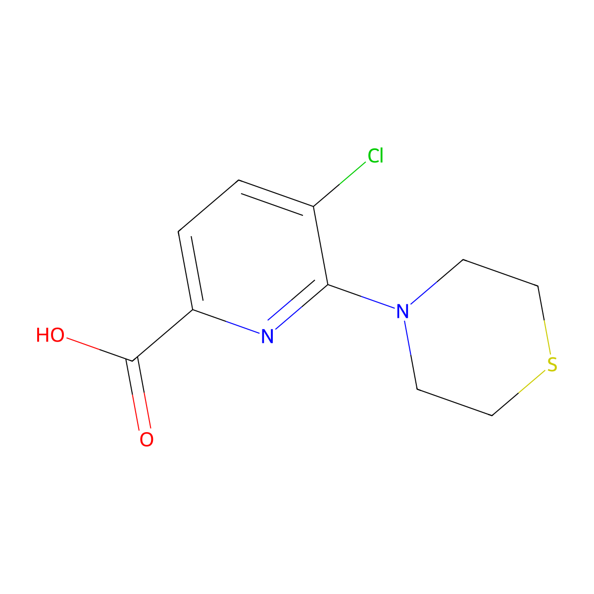 5-Chloro-6-(thiomorpholin-4-yl)pyridine-2-carboxylic acid molecular structure, CAS 2137753-09-2