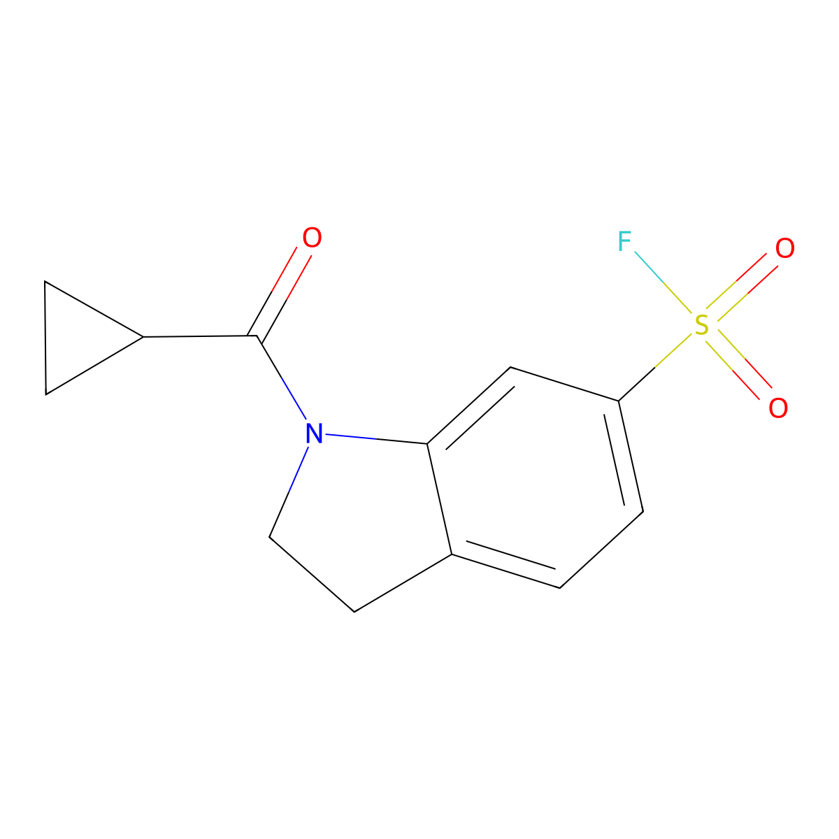 1-cyclopropanecarbonyl-2,3-dihydro-1H-indole-6-sulfonyl fluoride molecular structure, CAS 2137753-43-4