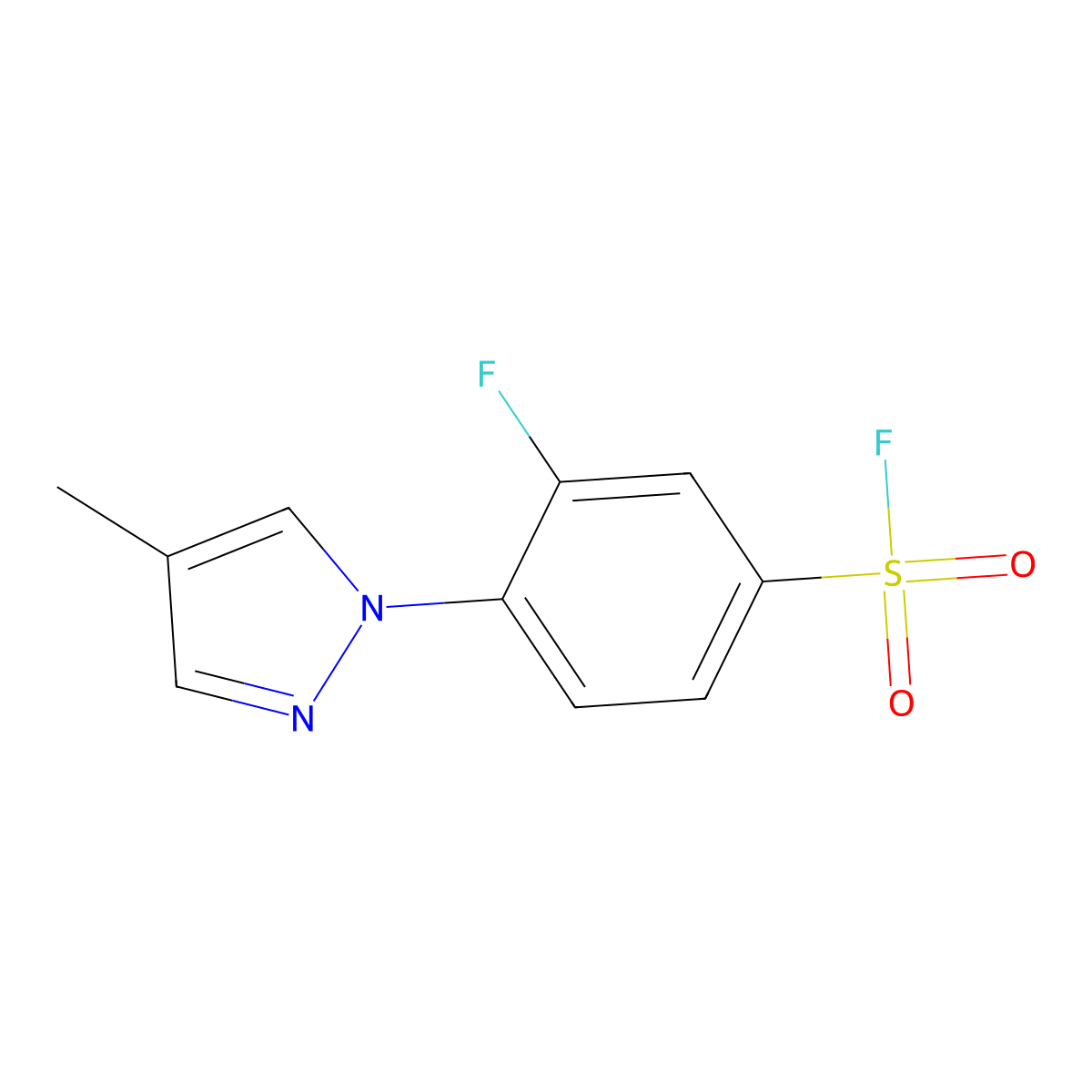 3-fluoro-4-(4-methyl-1H-pyrazol-1-yl)benzene-1-sulfonyl fluoride molecular structure, CAS 2137753-99-0