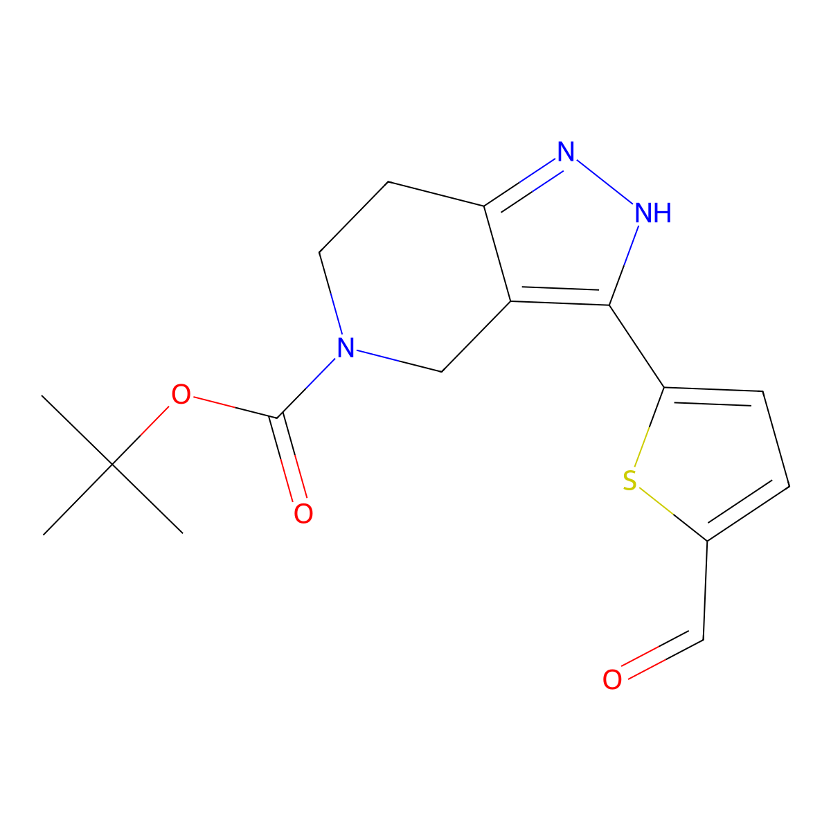 tert-butyl 3-(5-formylthiophen-2-yl)-2H,4H,5H,6H,7H-pyrazolo[4,3-c]pyridine-5-carboxylate molecular structure, CAS 2137756-38-6