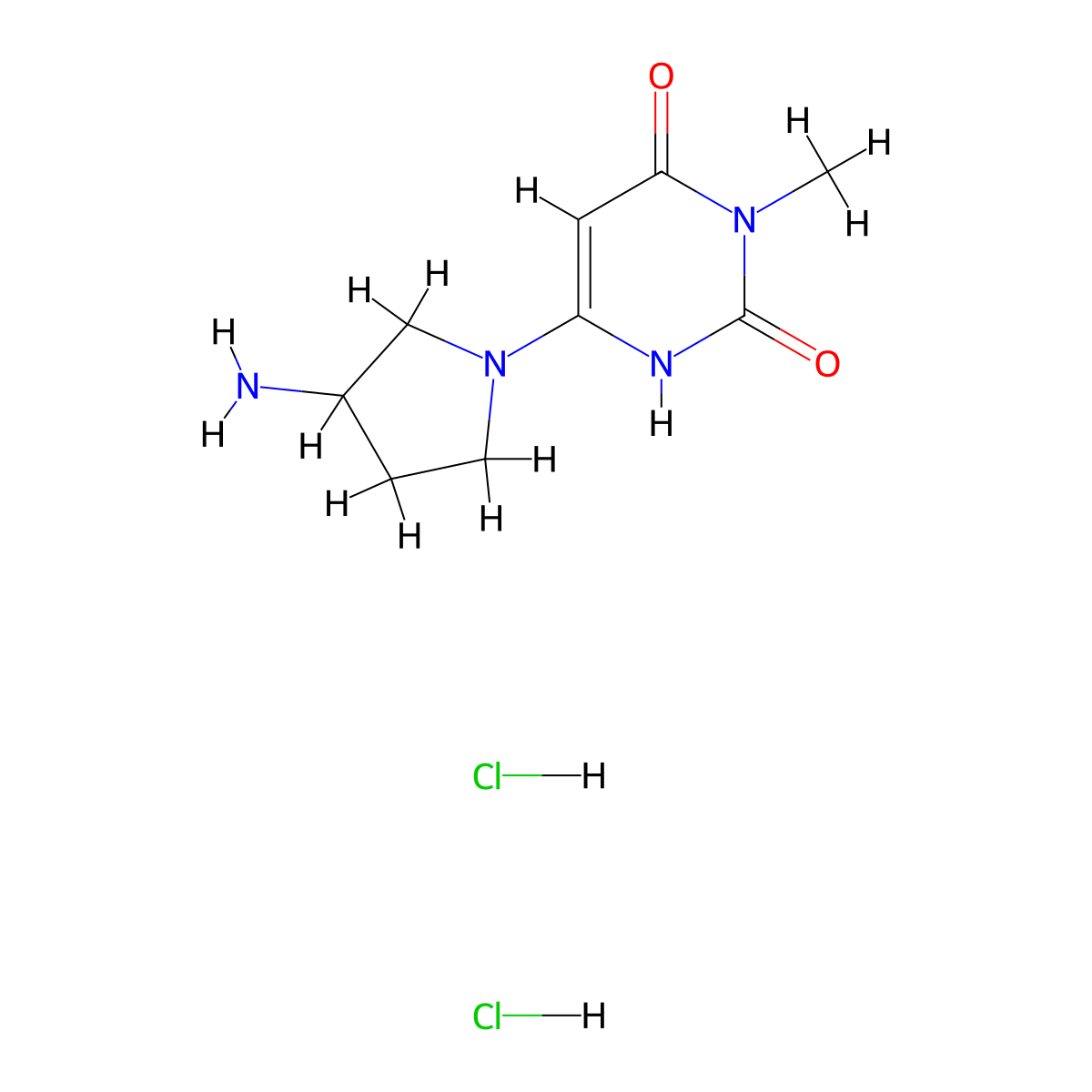 6-(3-Aminopyrrolidin-1-yl)-3-methyl-1,2,3,4-tetrahydropyrimidine-2,4-dione dihydrochloride molecular structure, CAS 2137757-59-4