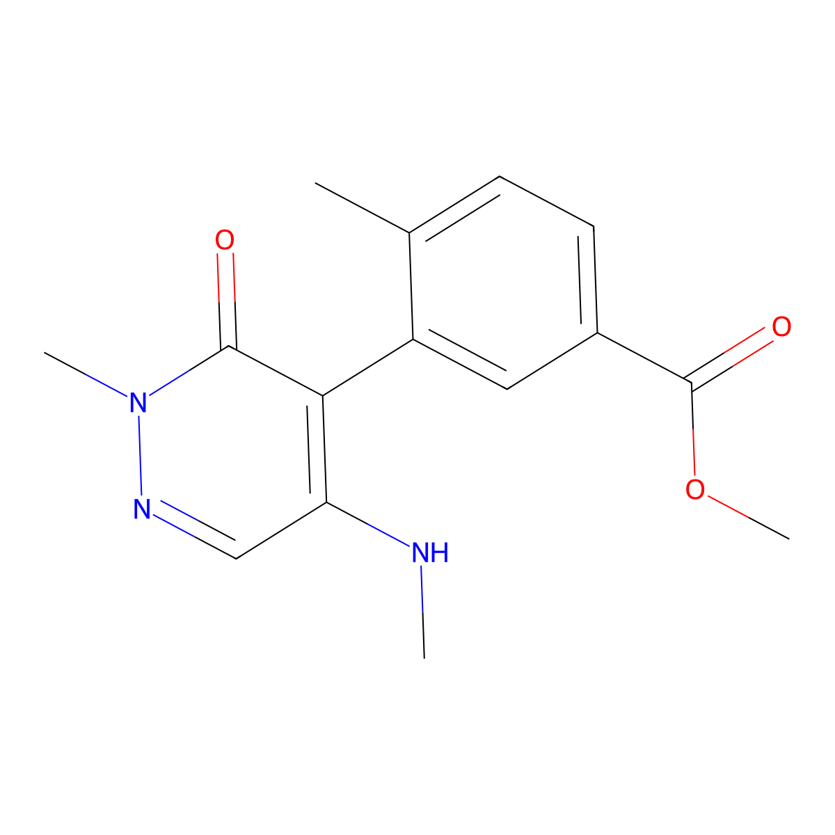 Methyl 4-methyl-3-[2-methyl-5-(methylamino)-3-oxo-2,3-dihydropyridazin-4-yl]benzoate molecular structure, CAS 2137758-17-7