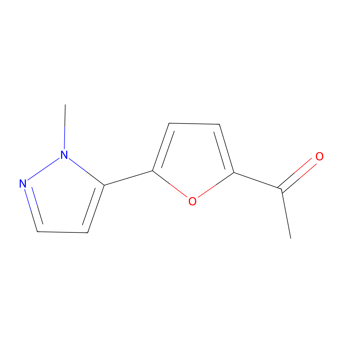 1-[5-(1-methyl-1H-pyrazol-5-yl)furan-2-yl]ethan-1-one molecular structure, CAS 2137758-69-9