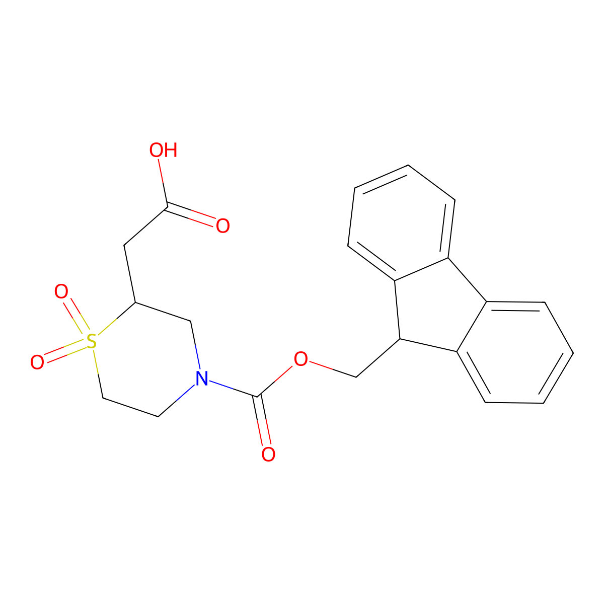 2-(4-{[(9H-fluoren-9-yl)methoxy)carbonyl)-1,1-dioxidothiomorpholin-2-yl)acetic acid molecular structure, CAS 2137761-07-8