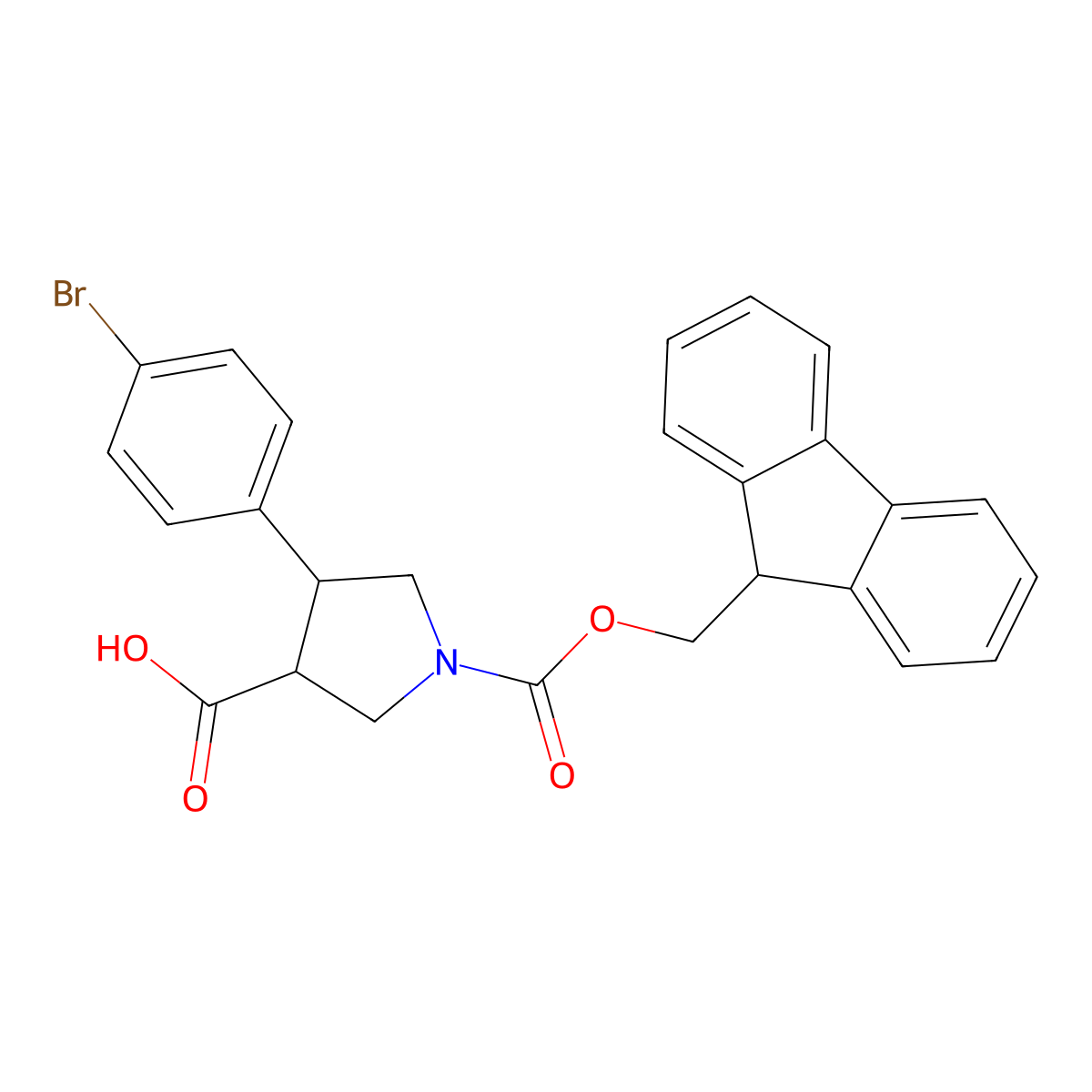 4-(4-bromophenyl)-1-{[(9H-fluoren-9-yl)methoxy]carbonyl}pyrrolidine-3-carboxylic acid molecular structure, CAS 2137764-93-1