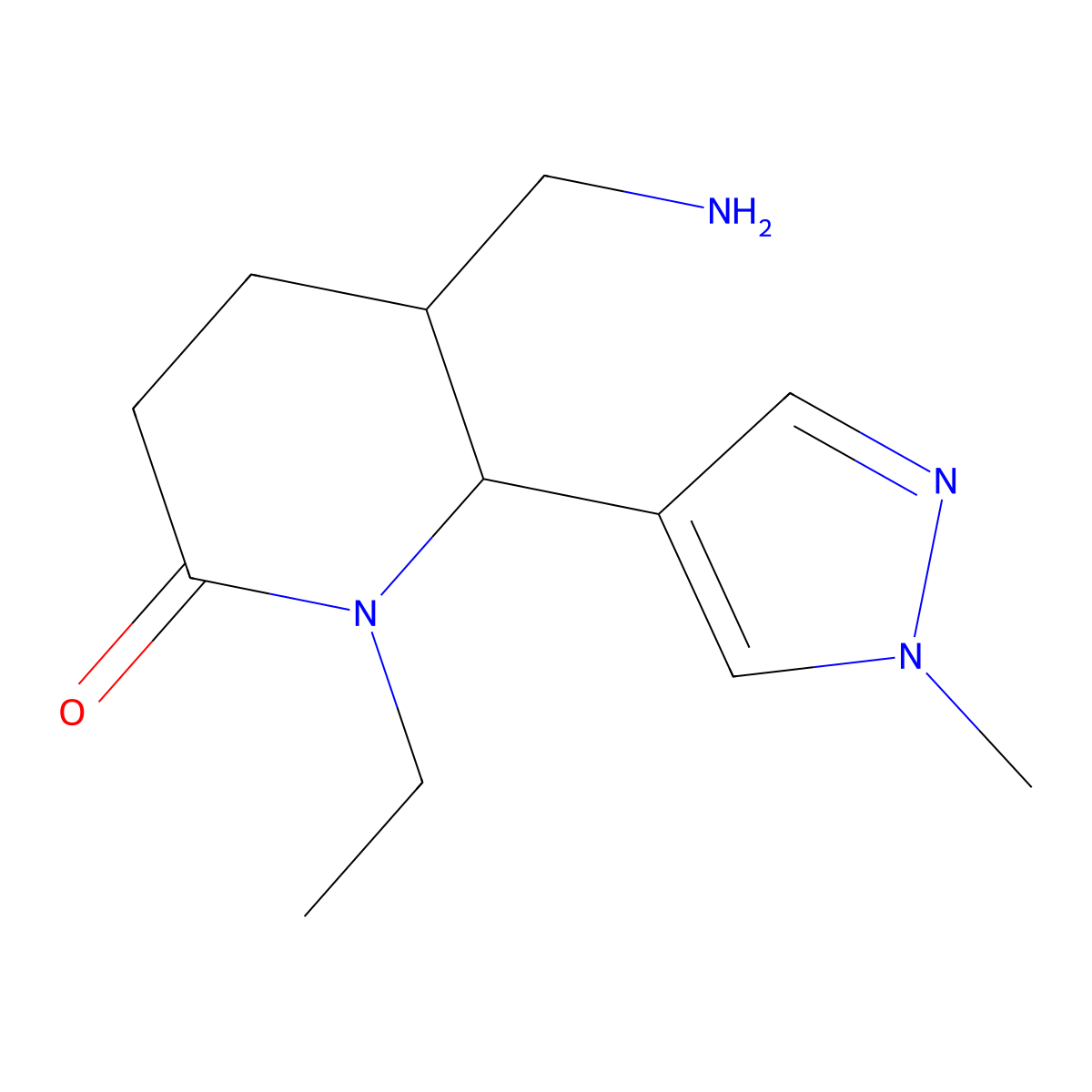5-(aminomethyl)-1-ethyl-6-(1-methyl-1H-pyrazol-4-yl)piperidin-2-one molecular structure, CAS 2137768-53-5