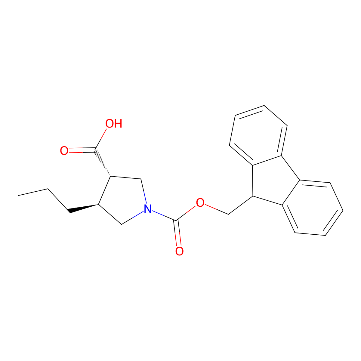 rac-(3R,4R)-1-(((9H-fluoren-9-yl)methoxy)carbonyl)-4-propylpyrrolidine-3-carboxylic acid molecular structure, CAS 2137769-12-9