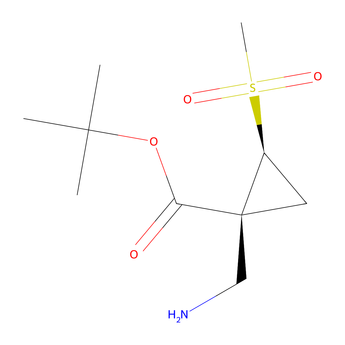 rac-tert-butyl (1R,2R)-1-(aminomethyl)-2-methanesulfonylcyclopropane-1-carboxylate molecular structure, CAS 2137769-62-9