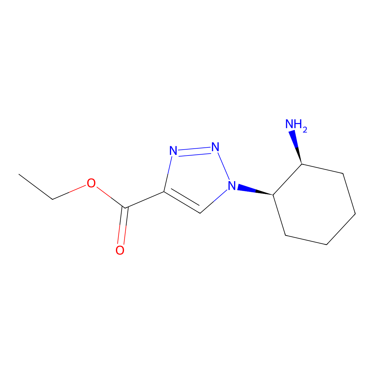 rac-ethyl 1-[(1R,2S)-2-aminocyclohexyl]-1H-1,2,3-triazole-4-carboxylate molecular structure, CAS 2137769-65-2