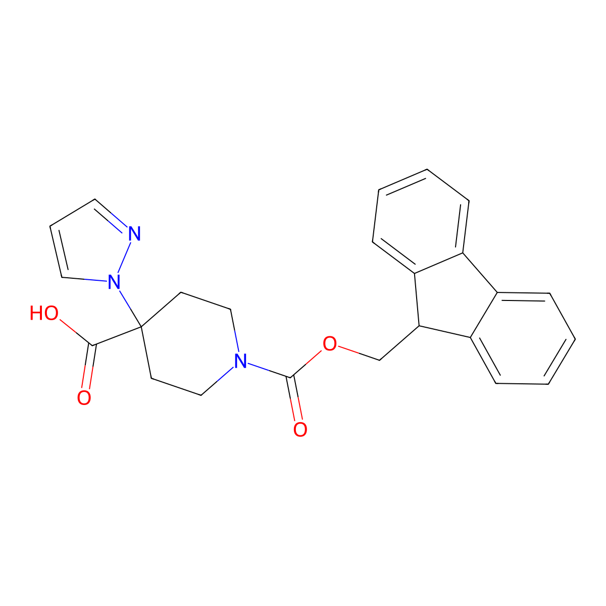 1-{[(9H-fluoren-9-yl)methoxy]carbonyl}-4-(1H-pyrazol-1-yl)piperidine-4-carboxylic acid molecular structure, CAS 2137773-58-9