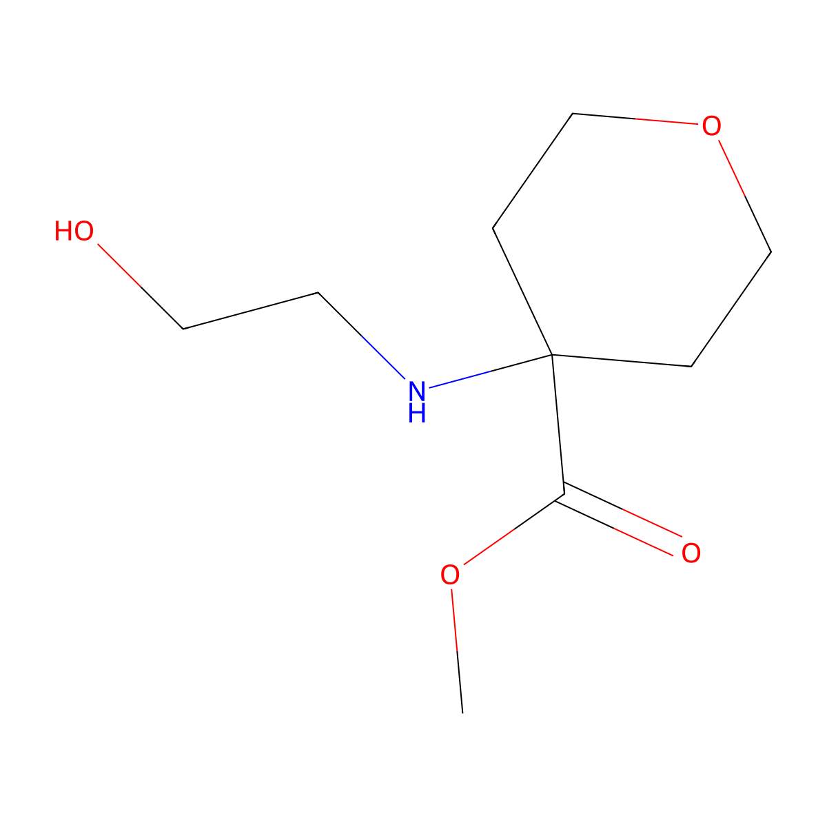 Methyl 4-[(2-hydroxyethyl)amino]oxane-4-carboxylate molecular structure, CAS 2137774-93-5