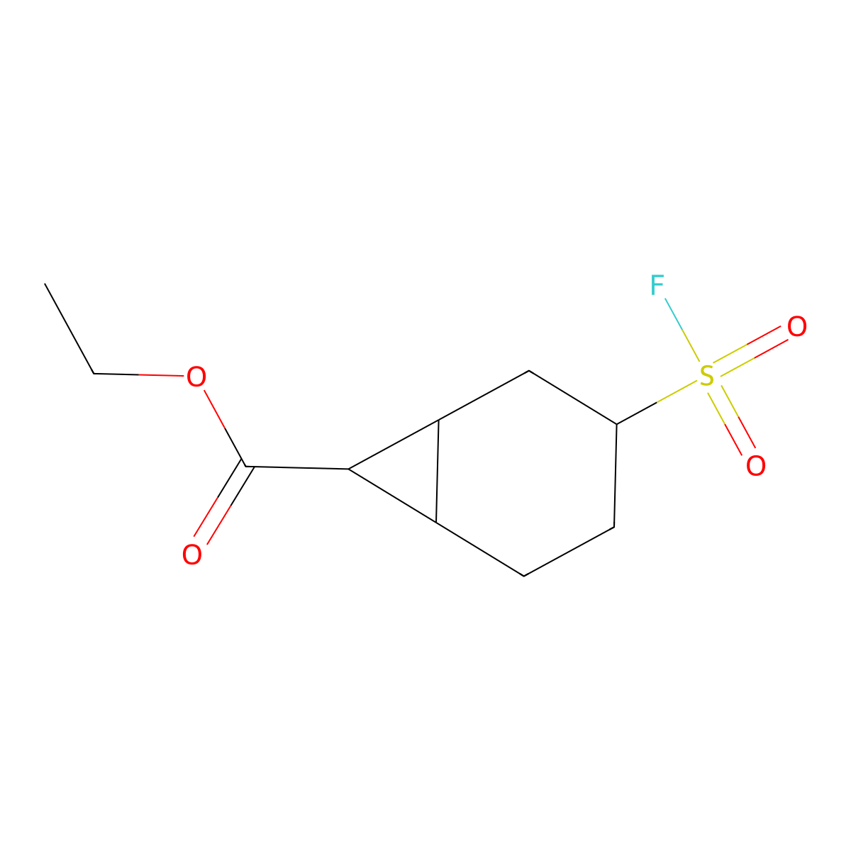 ethyl 3-(fluorosulfonyl)bicyclo[4.1.0]heptane-7-carboxylate, Mixture of diastereomers molecular structure, CAS 2137779-76-9