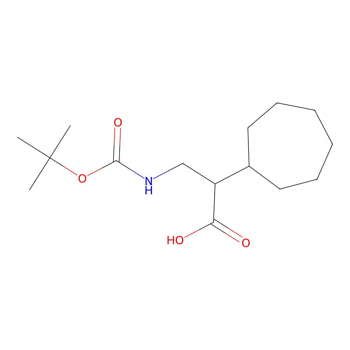 3-{[(Tert-butoxy)carbonyl]amino}-2-cycloheptylpropanoic acid molecular structure, CAS 2137780-07-3