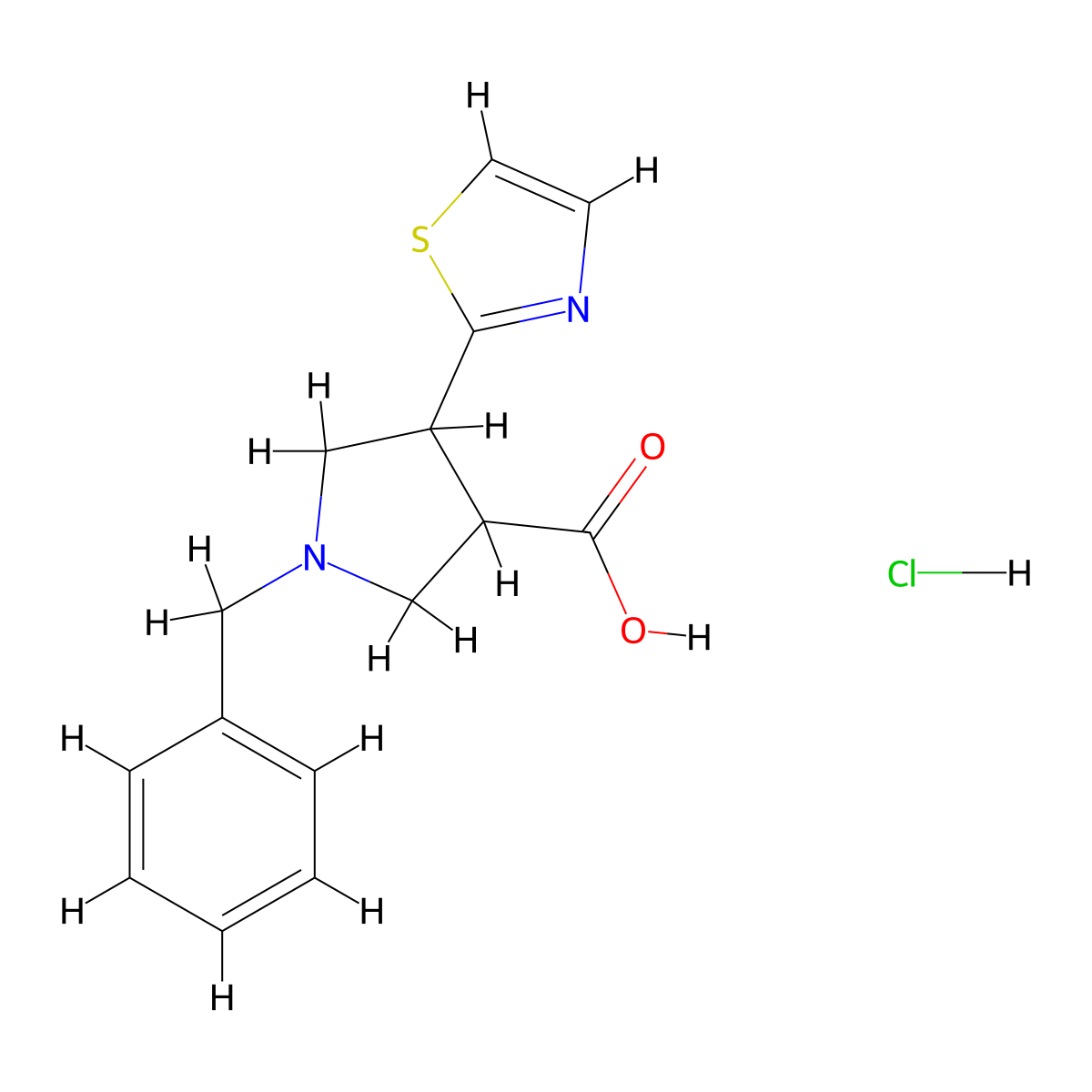 1-Benzyl-4-(1,3-thiazol-2-yl)pyrrolidine-3-carboxylic acid hydrochloride molecular structure, CAS 2137780-57-3