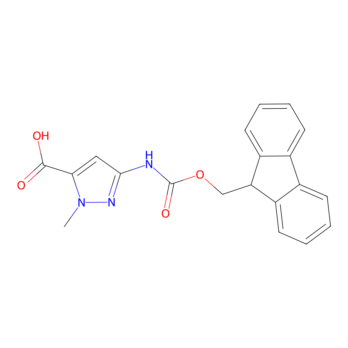 3-((((9H-fluoren-9-yl)methoxy)carbonyl)amino)-1-methyl-1H-pyrazole-5-carboxylic acid molecular structure, CAS 2137780-69-7