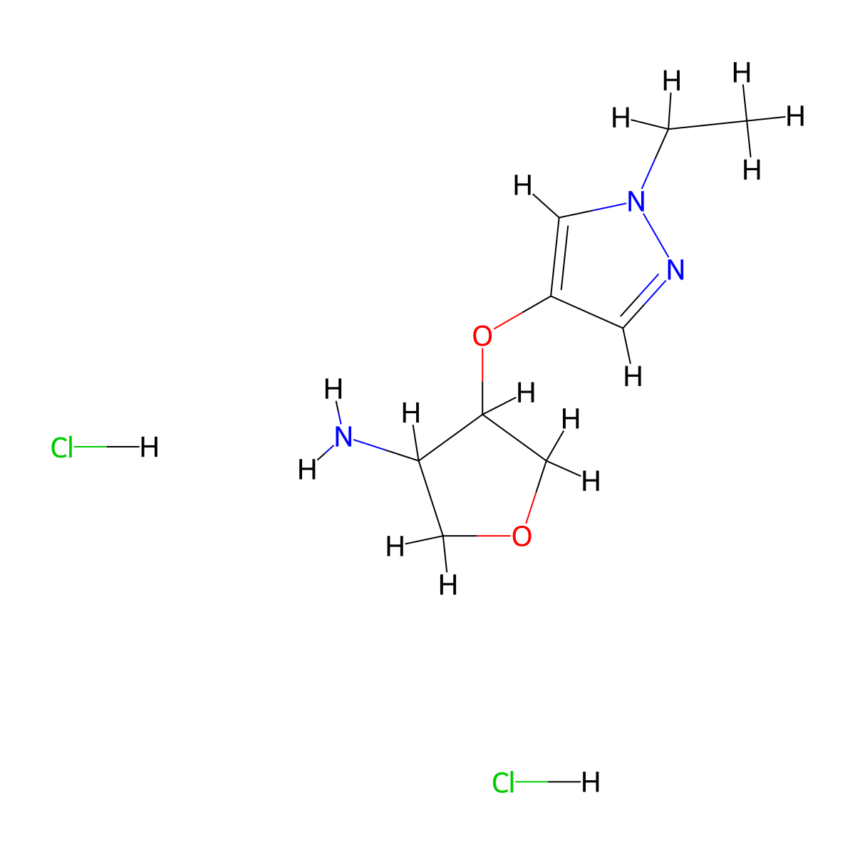 4-[(1-ethyl-1H-pyrazol-4-yl)oxy]oxolan-3-amine dihydrochloride molecular structure, CAS 2137781-45-2