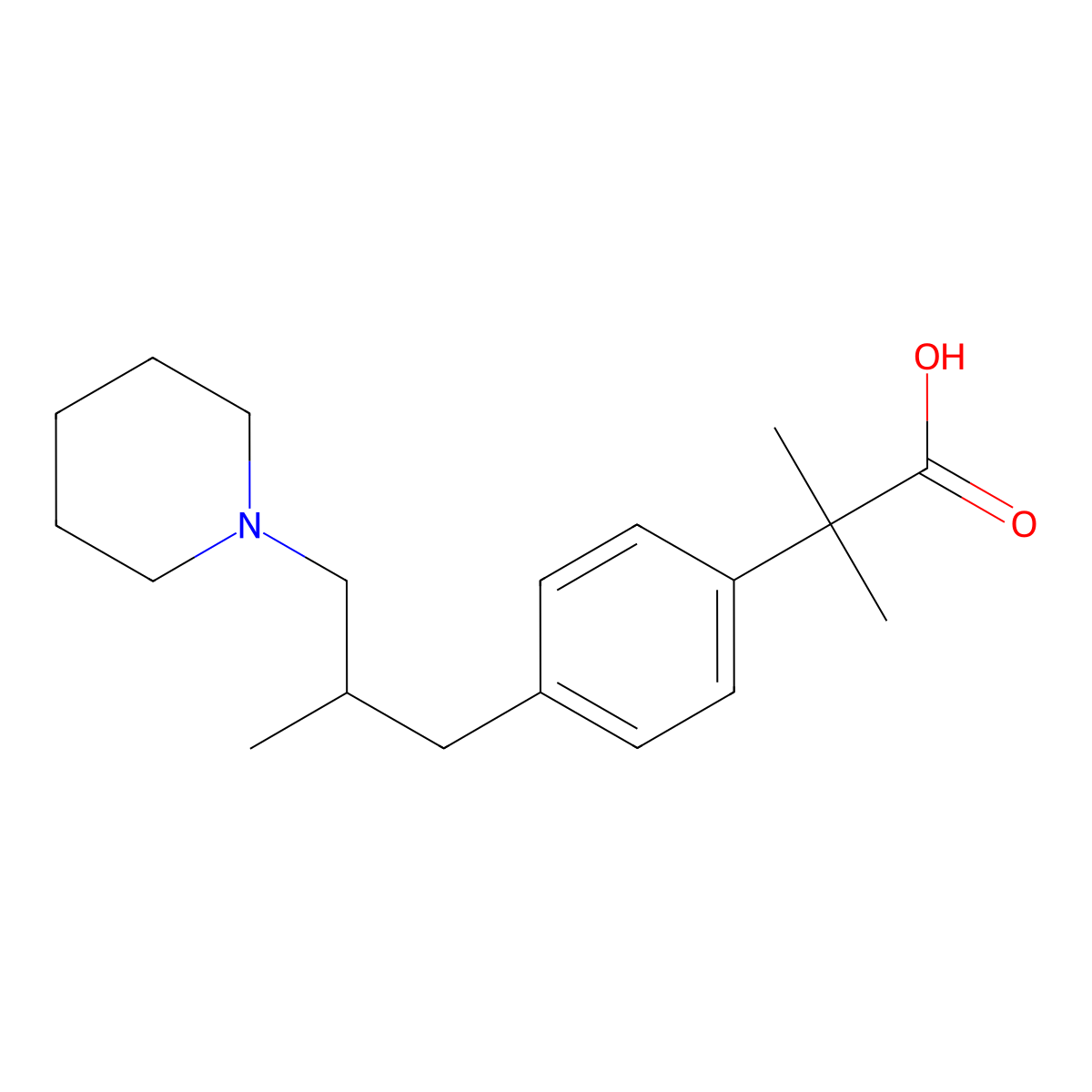 2-Methyl-2-(4-(2-methyl-3-(piperidin-1-yl)propyl)phenyl)propanoic acid molecular structure, CAS 2137783-49-2