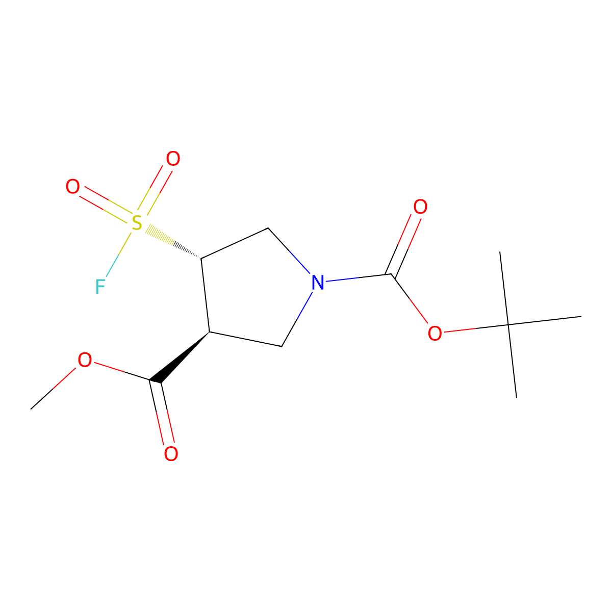rac-1-tert-butyl 3-methyl (3R,4R)-4-(fluorosulfonyl)pyrrolidine-1,3-dicarboxylate, trans molecular structure, CAS 2137785-51-2