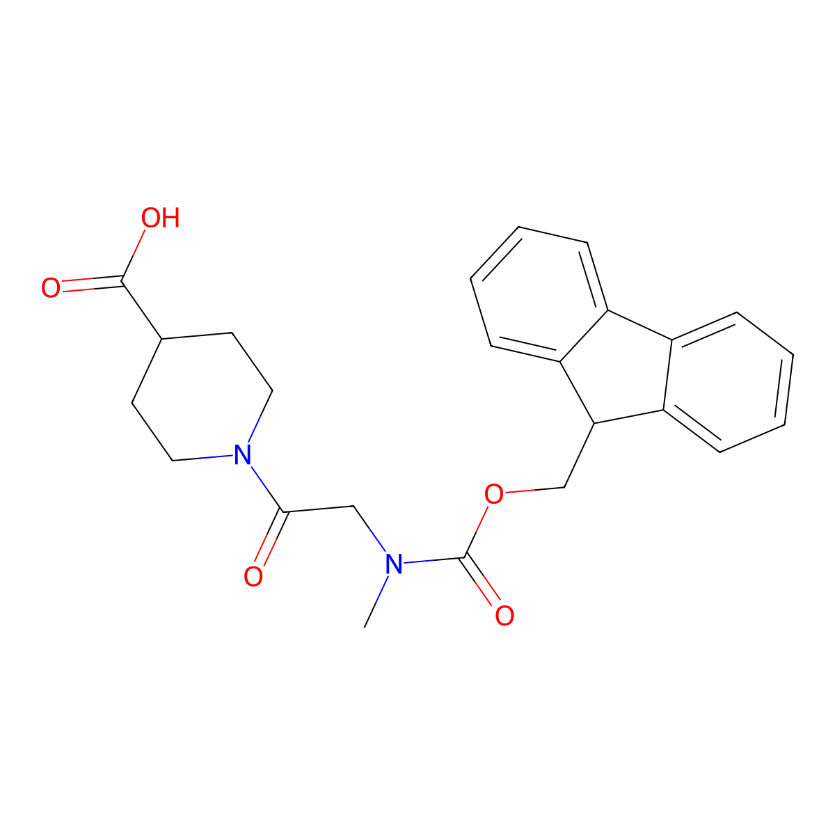 1-[2-({[(9H-fluoren-9-yl)methoxy]carbonyl}(methyl)amino)acetyl]piperidine-4-carboxylic acid molecular structure, CAS 2137785-55-6