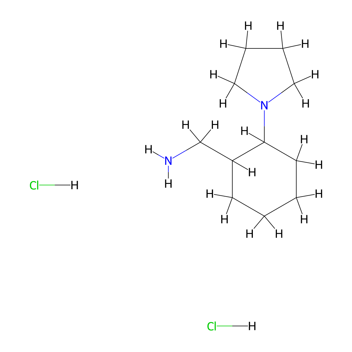 (2-(Pyrrolidin-1-yl)cyclohexyl)methanamine dihydrochloride molecular structure, CAS 2137785-62-5