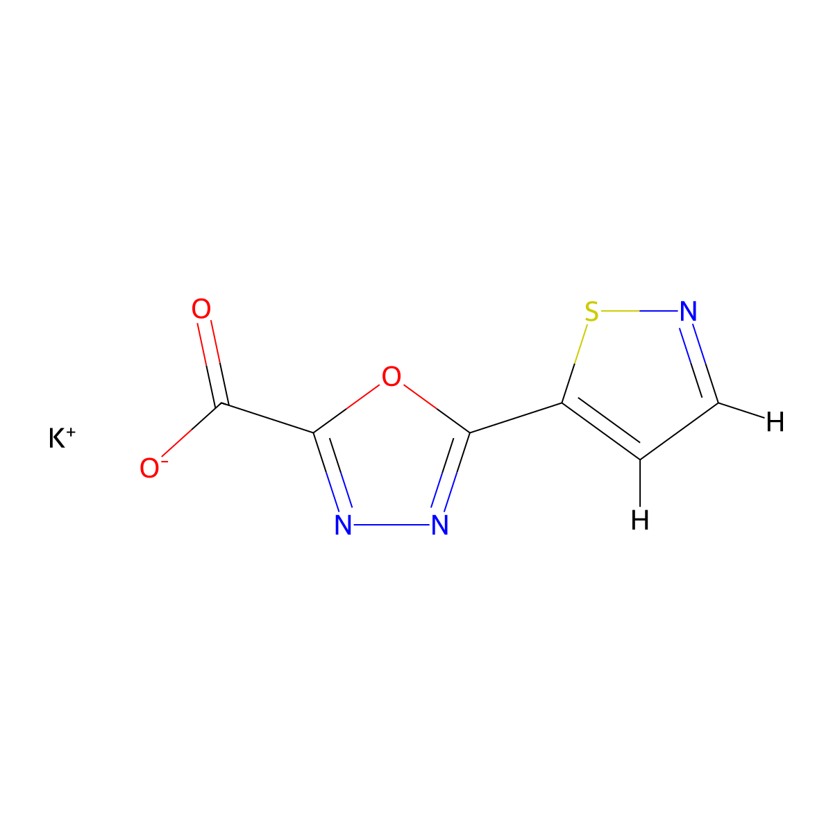 Potassium 5-(1,2-thiazol-5-yl)-1,3,4-oxadiazole-2-carboxylate molecular structure, CAS 2137785-72-7