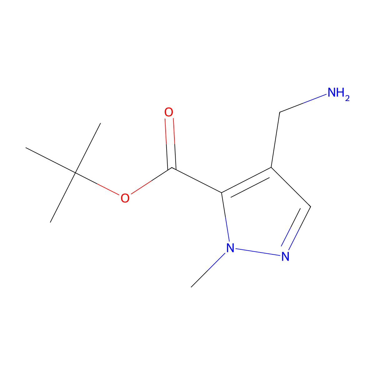 tert-butyl 4-(aminomethyl)-1-methyl-1H-pyrazole-5-carboxylate molecular structure, CAS 2137785-89-6