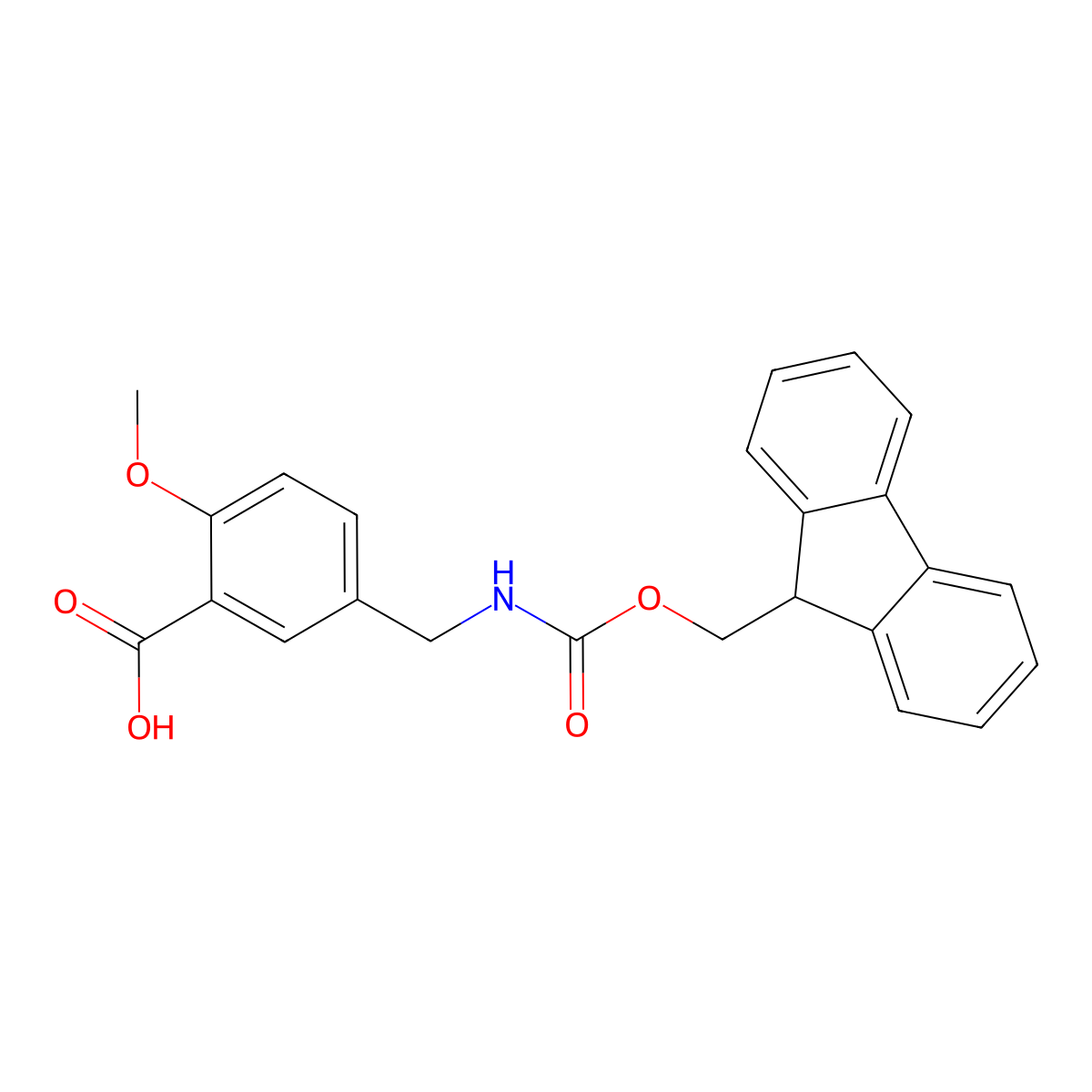 5-(((((9H-fluoren-9-yl)methoxy)carbonyl)amino)methyl)-2-methoxybenzoic acid molecular structure, CAS 2137787-51-8