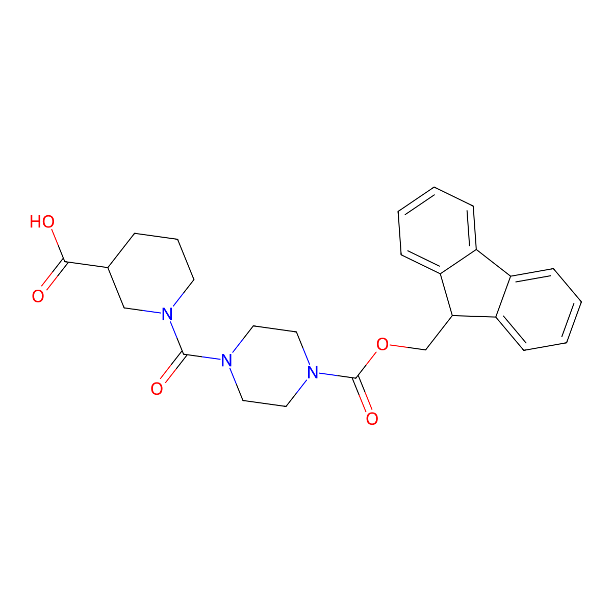1-(4-{[(9H-fluoren-9-yl)methoxy]carbonyl}piperazine-1-carbonyl)piperidine-3-carboxylic acid molecular structure, CAS 2137793-15-6