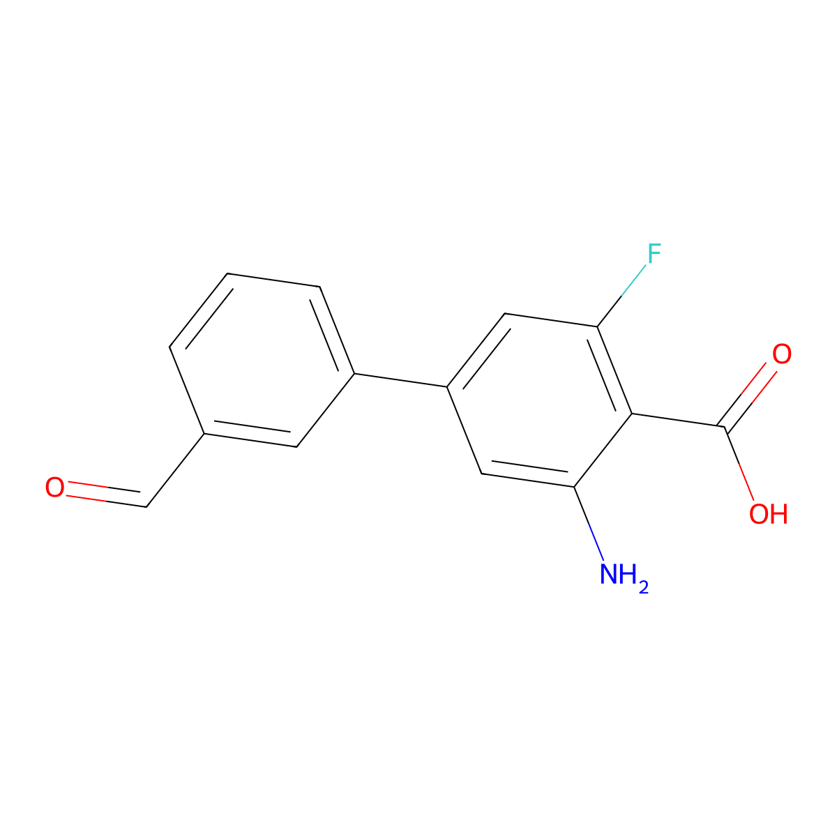 2-Amino-6-fluoro-4-(3-formylphenyl)benzoic acid molecular structure, CAS 2137793-25-8